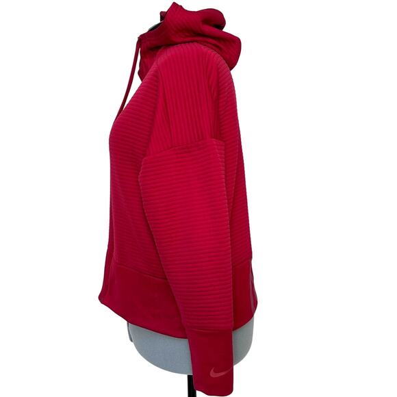 Dri-FIT Red Full Zip Logo Ribbed Hoodie Funnel Neck Sportscore Sweatshirt Sz: M - Picture 2 of 9